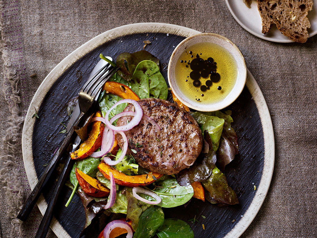 Winter burger dinner salad 